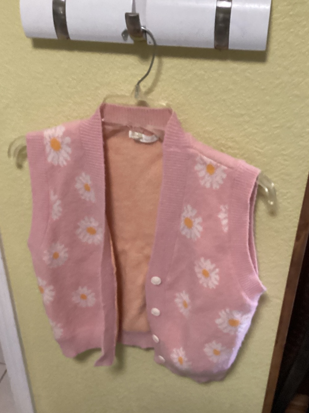 Chaps Pink Daisy Knit Button Vest